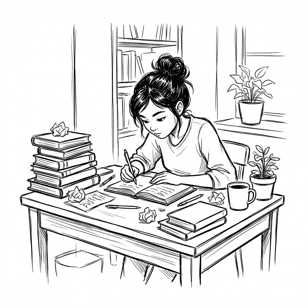 Person writing - stylized illustration